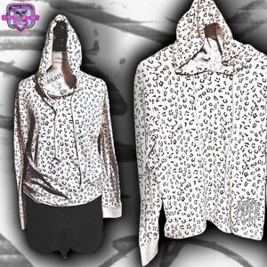 RETRO Rockabilly  Snow Leopard Print Hoodie Sweatshirt,  Medium